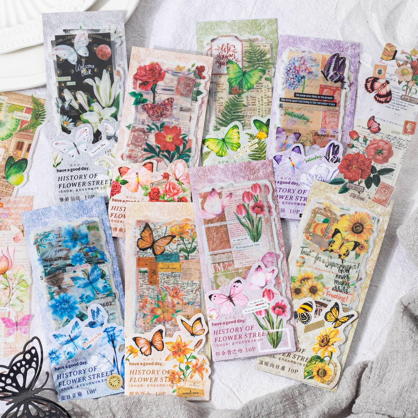 Blumen Sticker Pack - 10 Stück, PET und Washi Sticker