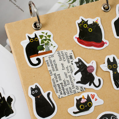 46 Stück Schwarze Katze Sticker | Niedliche Kätzchen für Journaling, Deko & Bastelprojekte