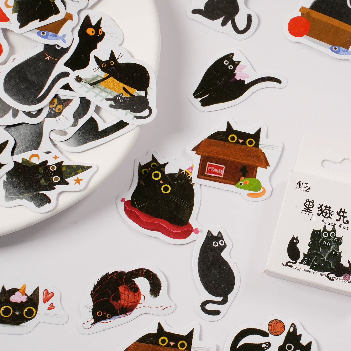 46 Stück Schwarze Katze Sticker | Niedliche Kätzchen für Journaling, Deko & Bastelprojekte