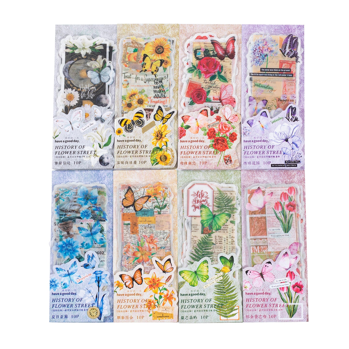 Blumen Sticker Pack - 10 Stück, PET und Washi Sticker