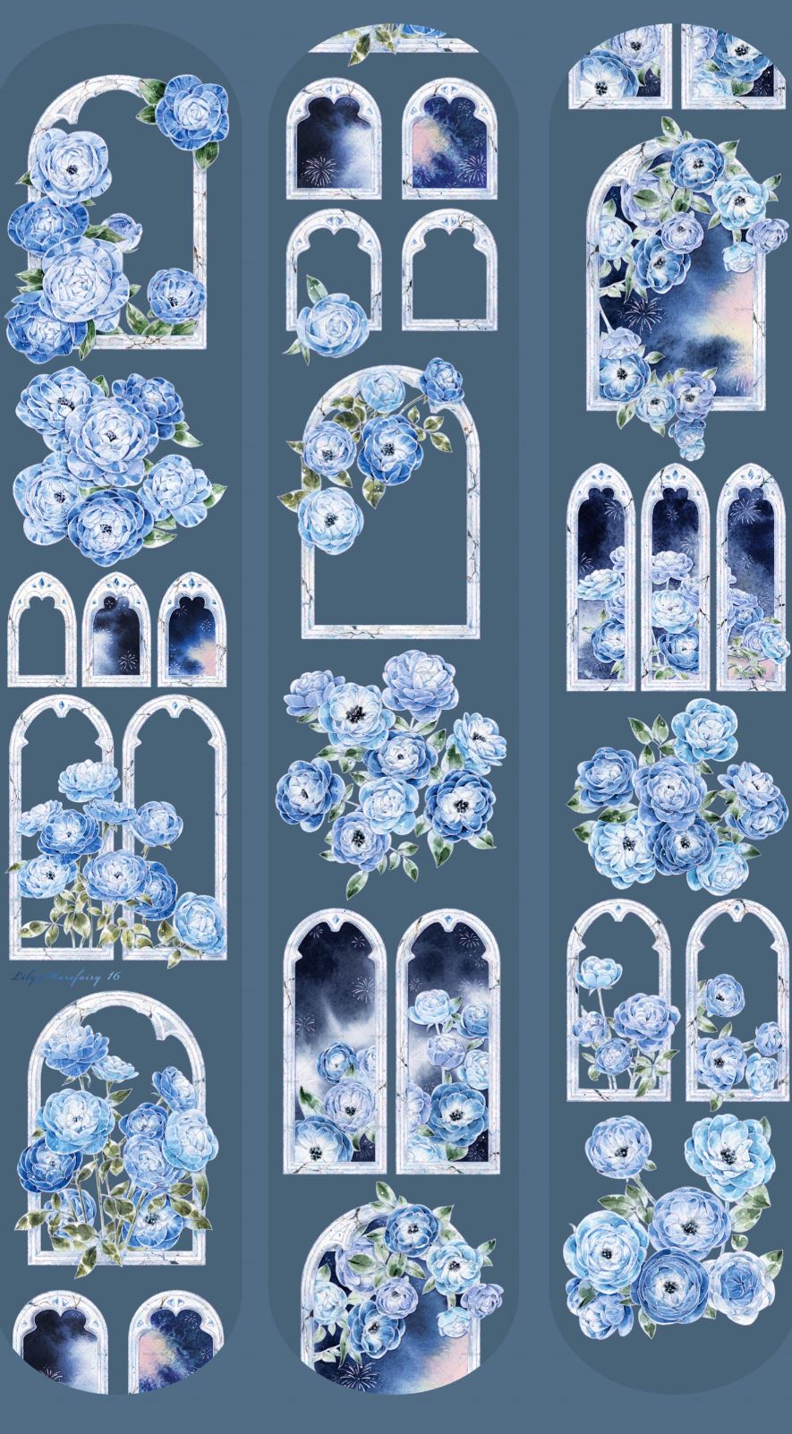 Blaue Rosen und Fenster PET Tape Loop - 7 cm x 1 m
