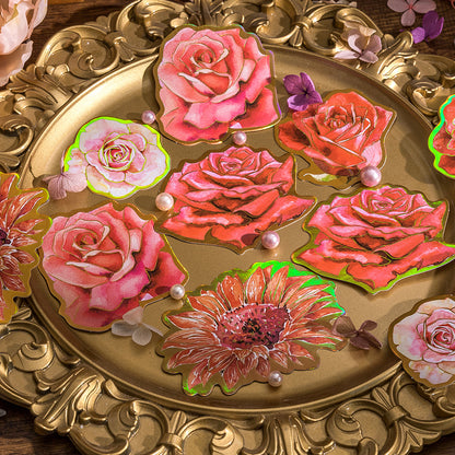 Holografische Blumensticker Set | Große Aufkleber für Journaling und Scrapbooking