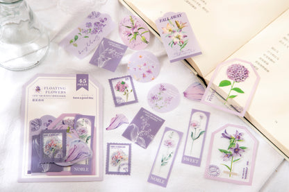 45 Blumen PET Sticker Set für Scrapbooking und Journaling