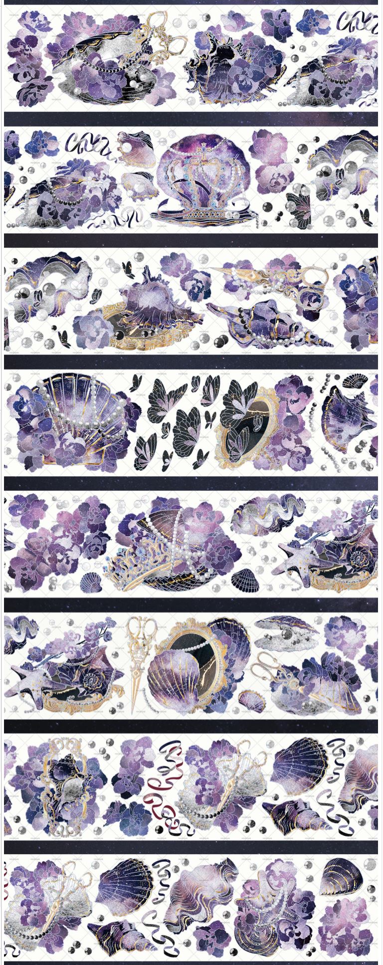 Muscheln, Schmuck und Schmetterlinge PET Tape Loop - 6,5 cm x 1,50 m