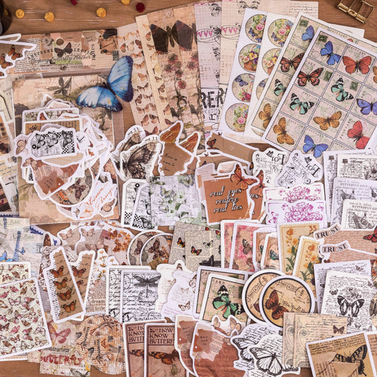 Vintage Bullet Journal Butterfly Sticker Set - 100 pieces