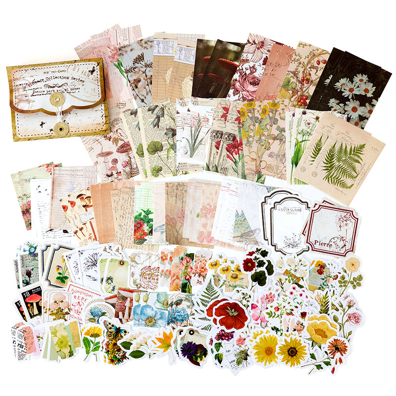 Blumen Scrapbooking Ephemera Pack | 150-teiliges Set | Sticker, Notizzettel & Materialpapier
