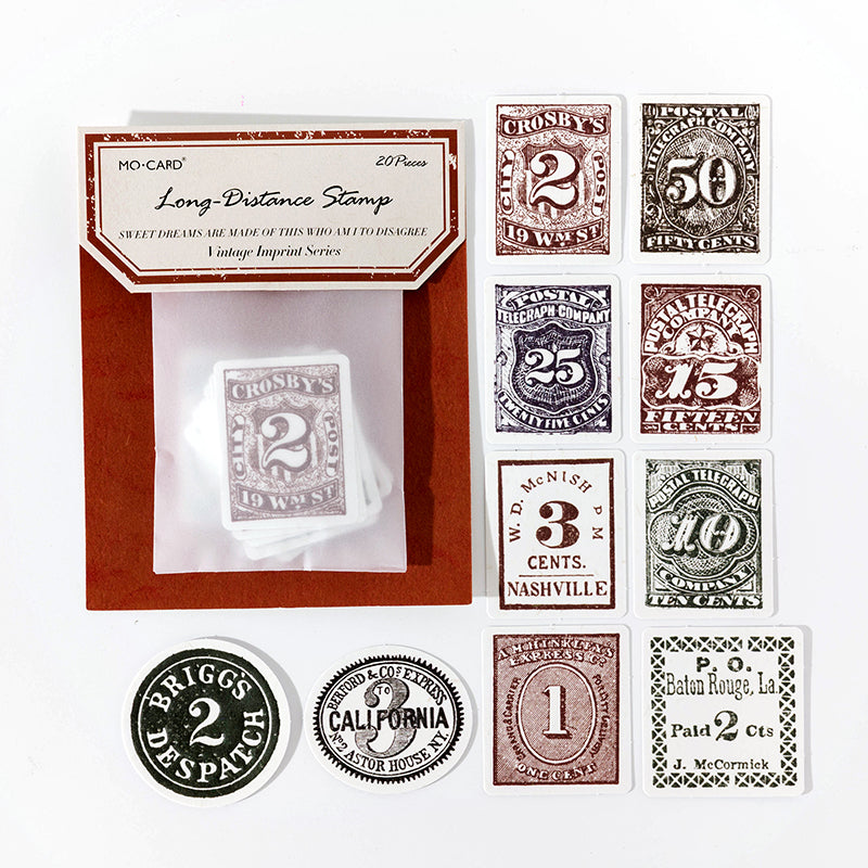 Embossed Sticker Pack - Retro Stamp Motif - 20 stickers