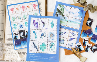 Meer Briefmarken Sticker Sheet | Ca. 40 Sticker | Für Bullet Journal, Scrapbooking & Karten