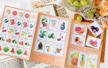 Obst Briefmarken Sticker Sheet | Ca. 40 Sticker | Für Bullet Journal, Scrapbooking & Karten