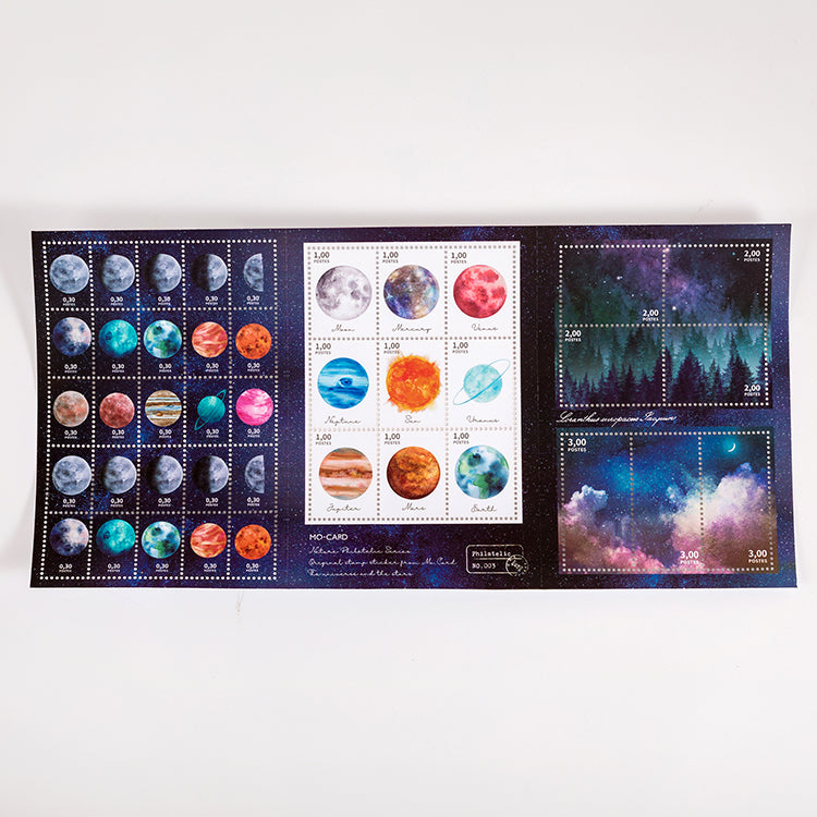 Planeten Briefmarken Sticker Sheet | Ca. 40 Sticker | Für Bullet Journal, Scrapbooking & Karten