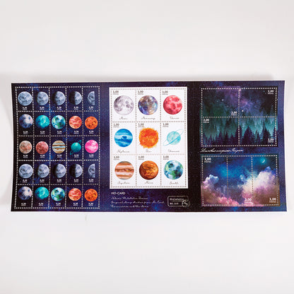 Planeten Briefmarken Sticker Sheet | Ca. 40 Sticker | Für Bullet Journal, Scrapbooking & Karten