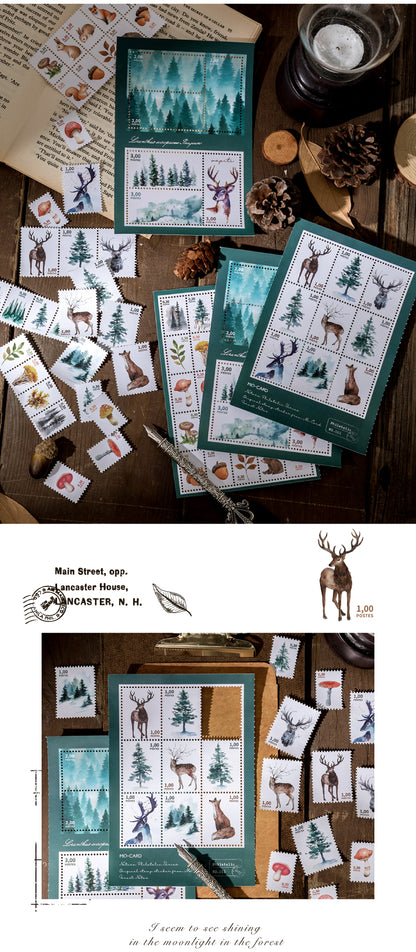 Wald Briefmarken Sticker Sheet | Ca. 40 Sticker | Für Bullet Journal, Scrapbooking & Karten