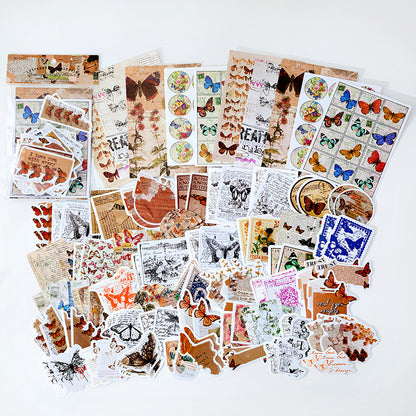 Vintage Bullet Journal Butterfly Sticker Set - 100 pieces