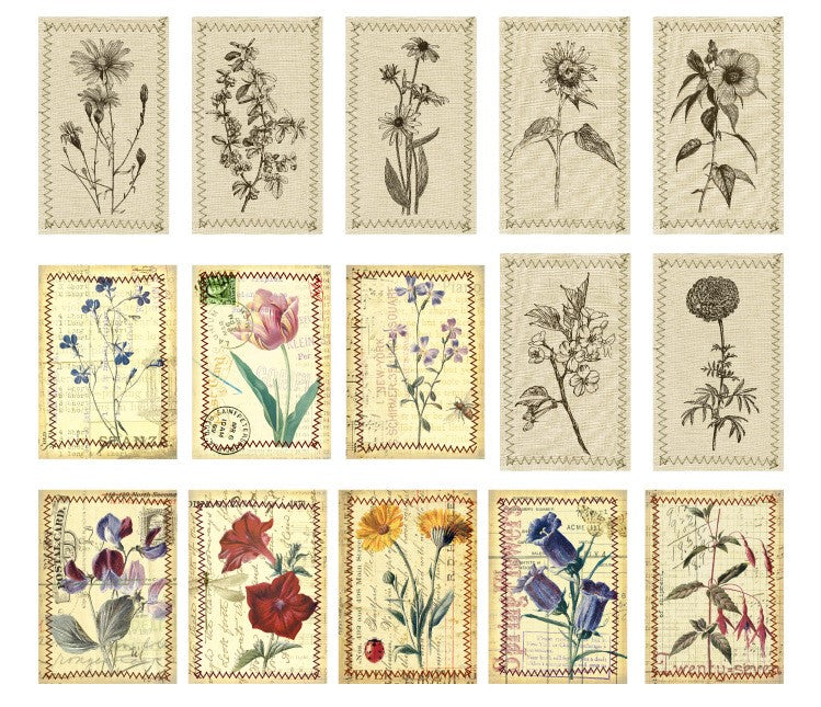 30 Vintage Flowers Washi Sticker Pack - For scrapbooking, bullet journal &amp; craft projects