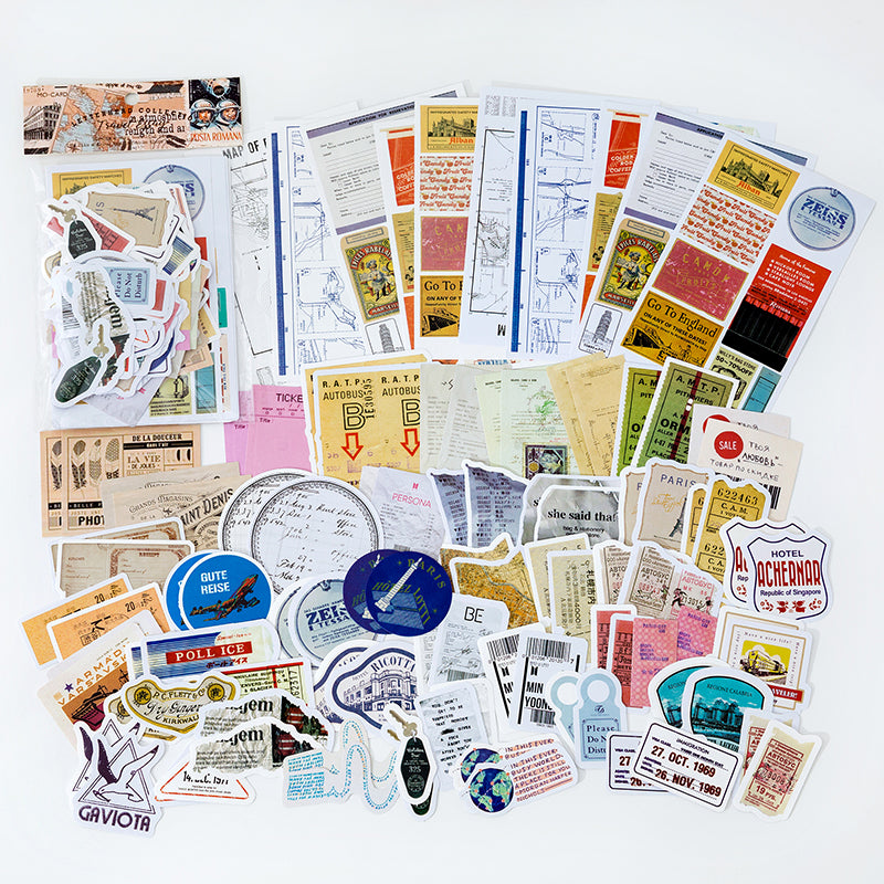 Vintage Bullet Journal Travel Sticker Set - 100 pcs