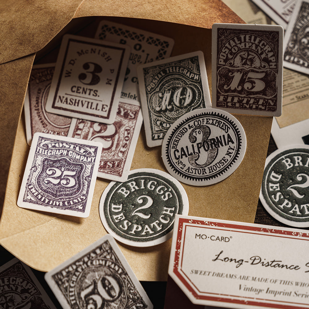 Embossed Sticker Pack - Retro Stamp Motif - 20 stickers