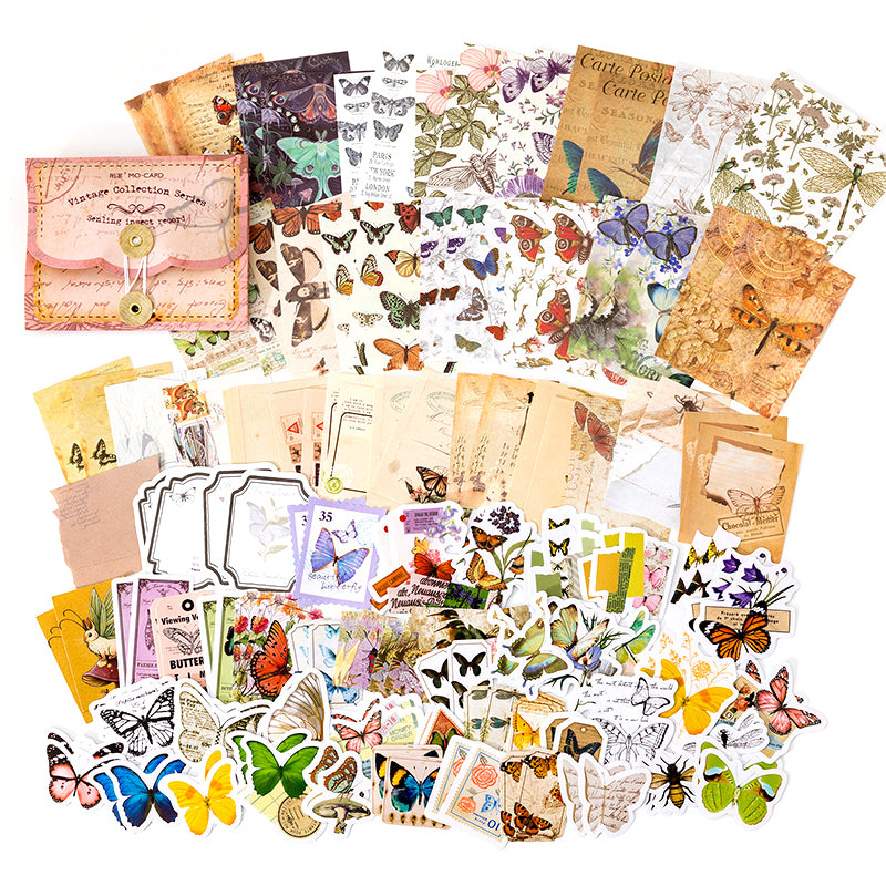 Schmetterlinge Scrapbooking Ephemera Pack | 150-teiliges Set | Sticker, Notizzettel & Materialpapier