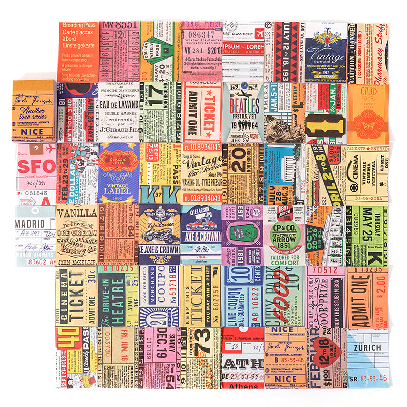 Mini Stickerbuch Tickets - 50 Seiten Ästhetische Aufkleber für Scrapbooking & Bullet Journaling