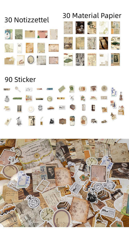 Vintage Scrapbooking Ephemera Pack | 150-teiliges Set | Sticker, Notizzettel & Materialpapier