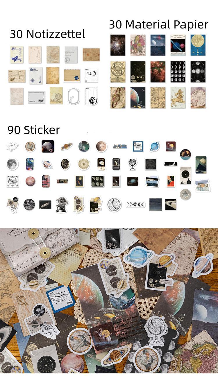 Weltraum Scrapbooking Ephemera Pack | 150-teiliges Set | Sticker, Notizzettel & Materialpapier