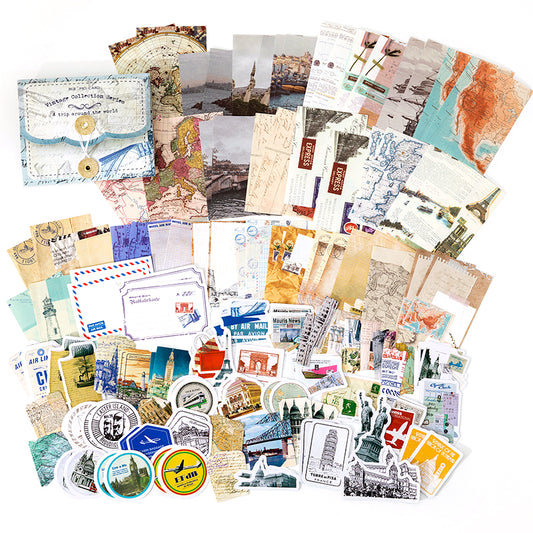Weltreise Scrapbooking Ephemera Pack | 150-teiliges Set | Sticker, Notizzettel & Materialpapier